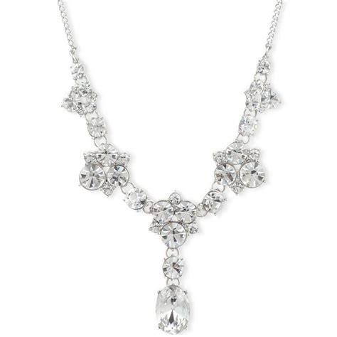 givenchy silver tone crystal y necklace|Givenchy crystal cluster collar necklace.